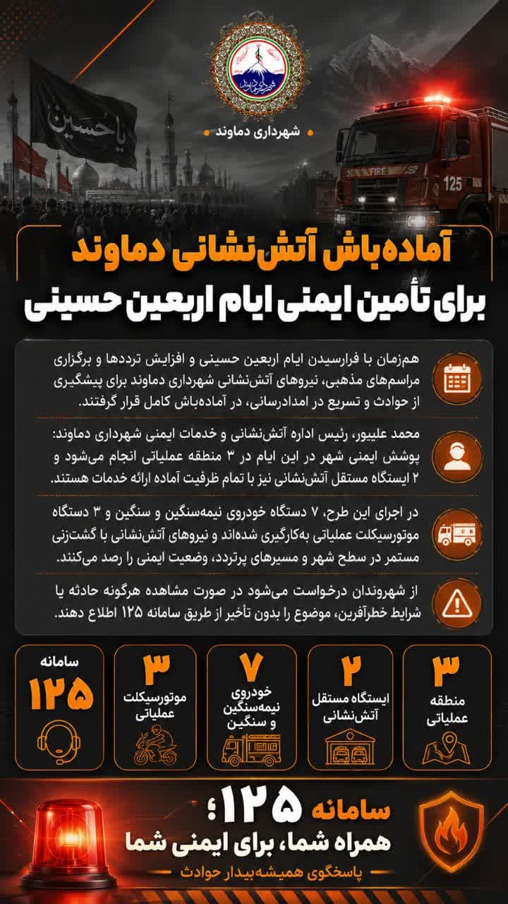 آماده‌باش آتش‌نشانی دماوند برای تأمین ایمنی ایام اربعین حسینی